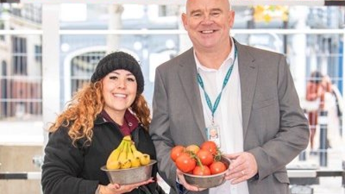 Odel Pittard from Pittard’s Fruit & Veg and markets operations manager Rob Manley